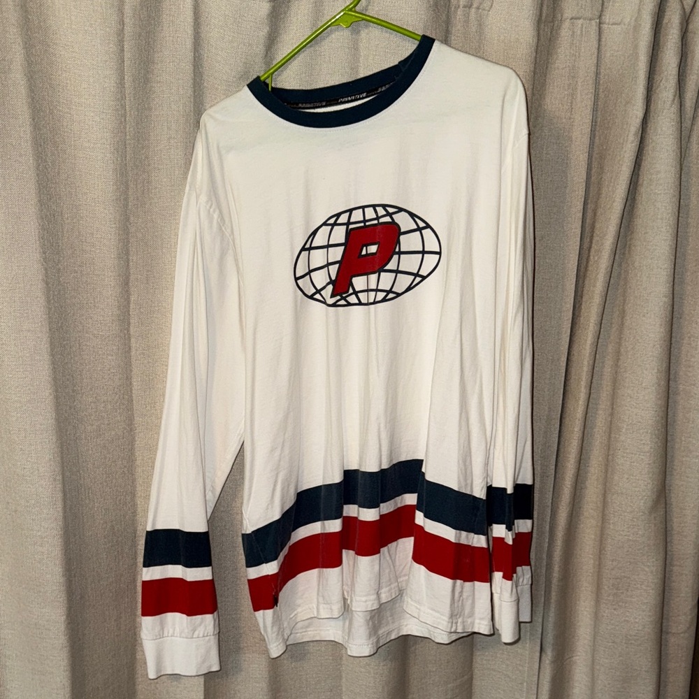 Primitive White Long Sleeve Tee with Red and Black Accents